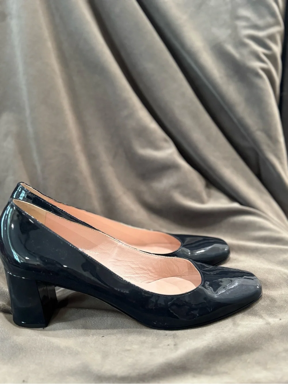 Kate Spade Classic Navy Blue Patent Low Block Heel Pumps - Women's